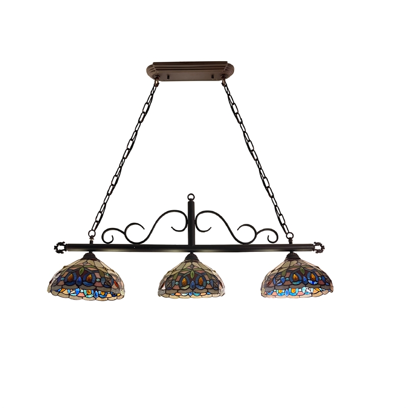 Chloe Lighting Serenity Victorian 3-Light Glass Island Pendant in Multi-Color