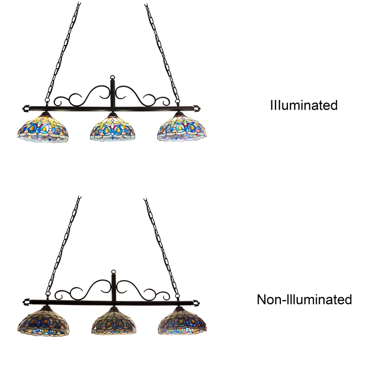 Chloe Lighting Serenity Victorian 3-Light Glass Island Pendant in Multi-Color