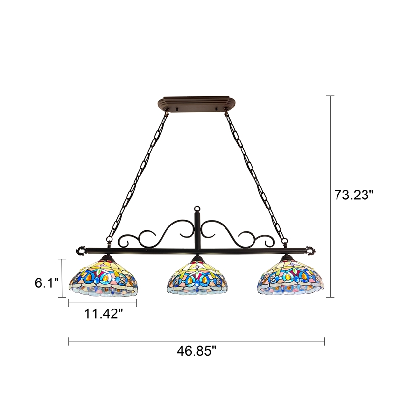 Chloe Lighting Serenity Victorian 3-Light Glass Island Pendant in Multi-Color