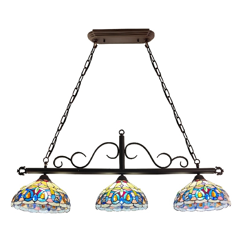 Chloe Lighting Serenity Victorian 3-Light Glass Island Pendant in Multi-Color