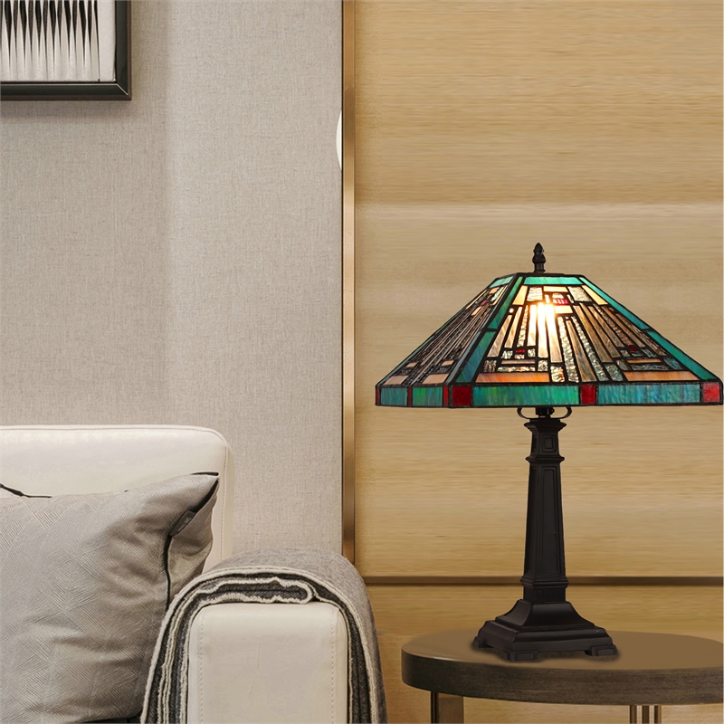 Chloe Lighting Innes Mission 1-Light Metal/Glass Table Lamp in Blackish Bronze