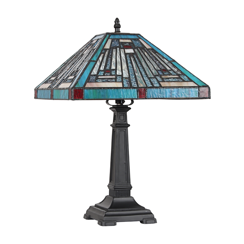 Chloe Lighting Innes Mission 1-Light Metal/Glass Table Lamp in Blackish Bronze