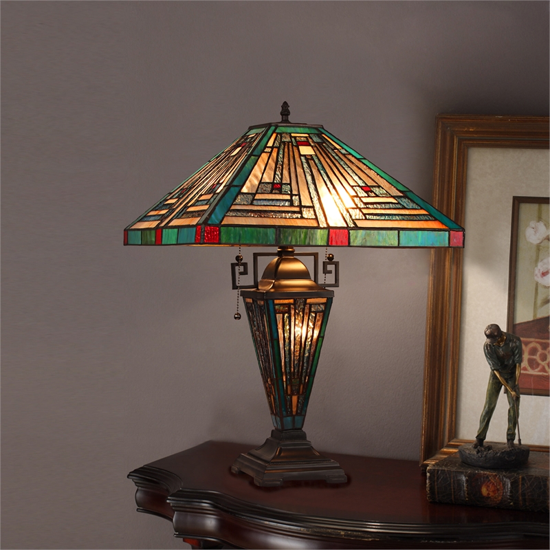 Chloe Lighting Innes Mission 3-Light Glass Table Lamp in Blackish Bronze