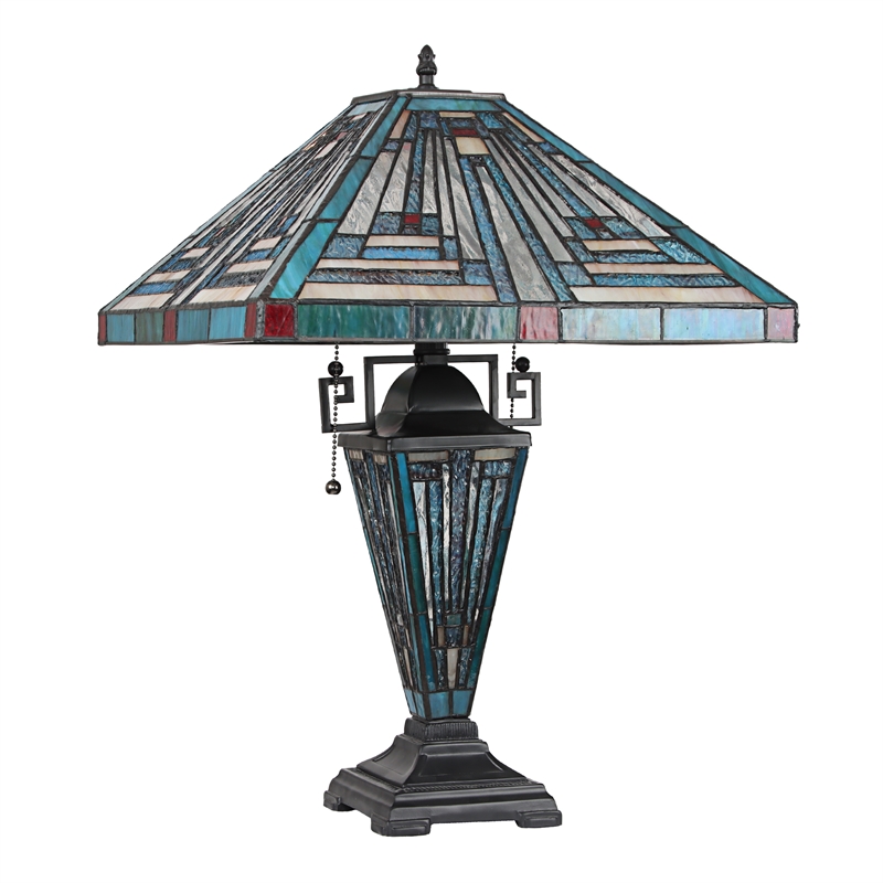 Chloe Lighting Innes Mission 3-Light Glass Table Lamp in Blackish Bronze