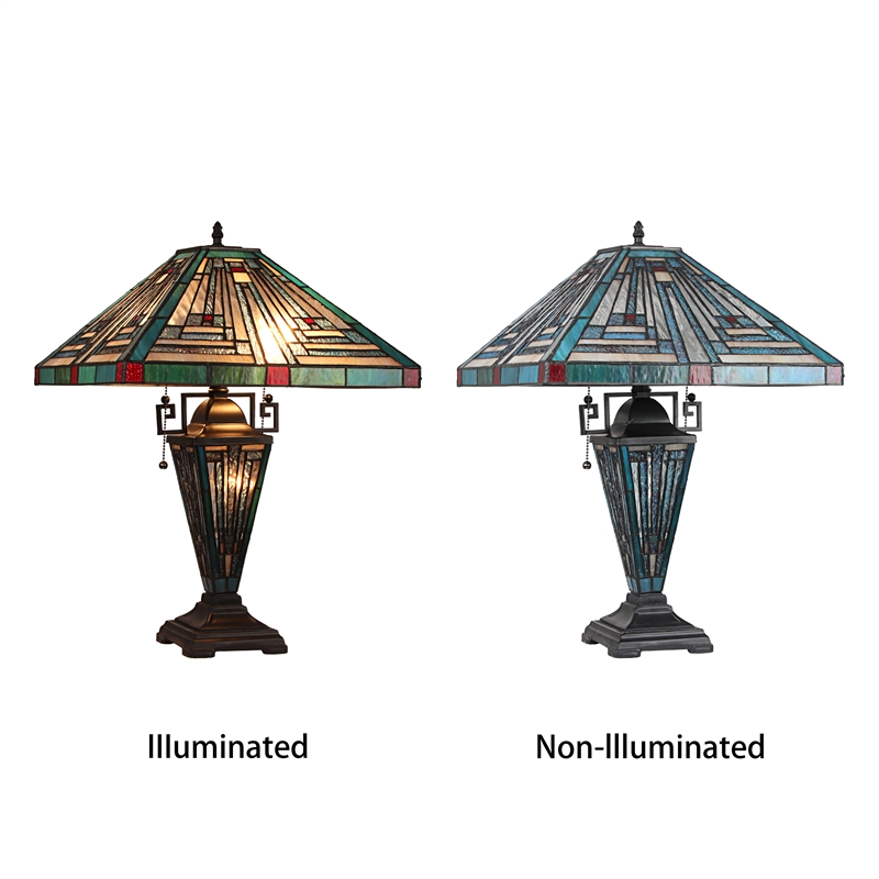 Chloe Lighting Innes Mission 3-Light Glass Table Lamp in Blackish Bronze