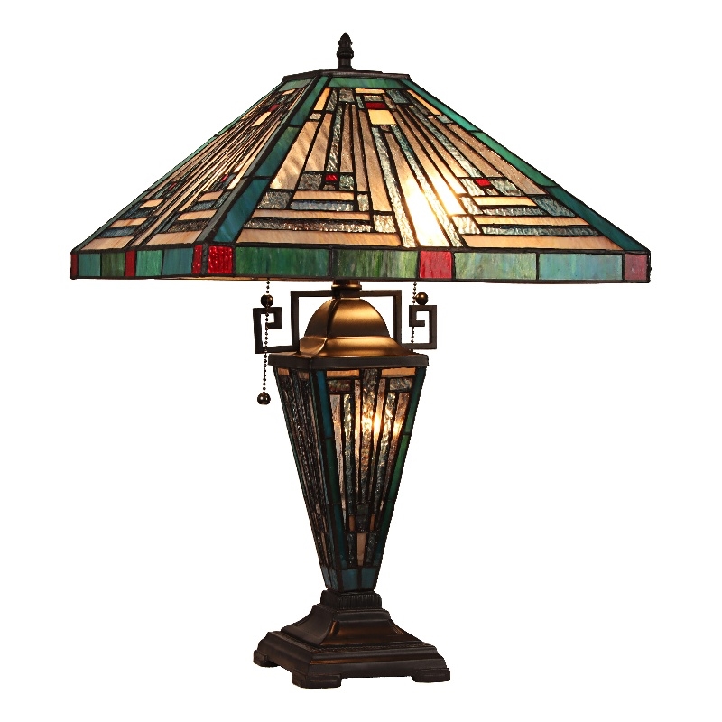 Chloe Lighting Innes Mission 3-Light Glass Table Lamp in Blackish Bronze