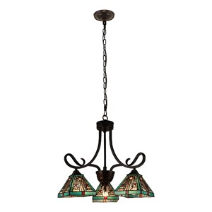 Chloe Lighting Innes Mission 3-Light Glass Mini Chandelier in Bronze/Blue