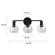 Chloe Lighting Oxa Transitional 3-Light Glass Vanity Bath Light in Matte Black