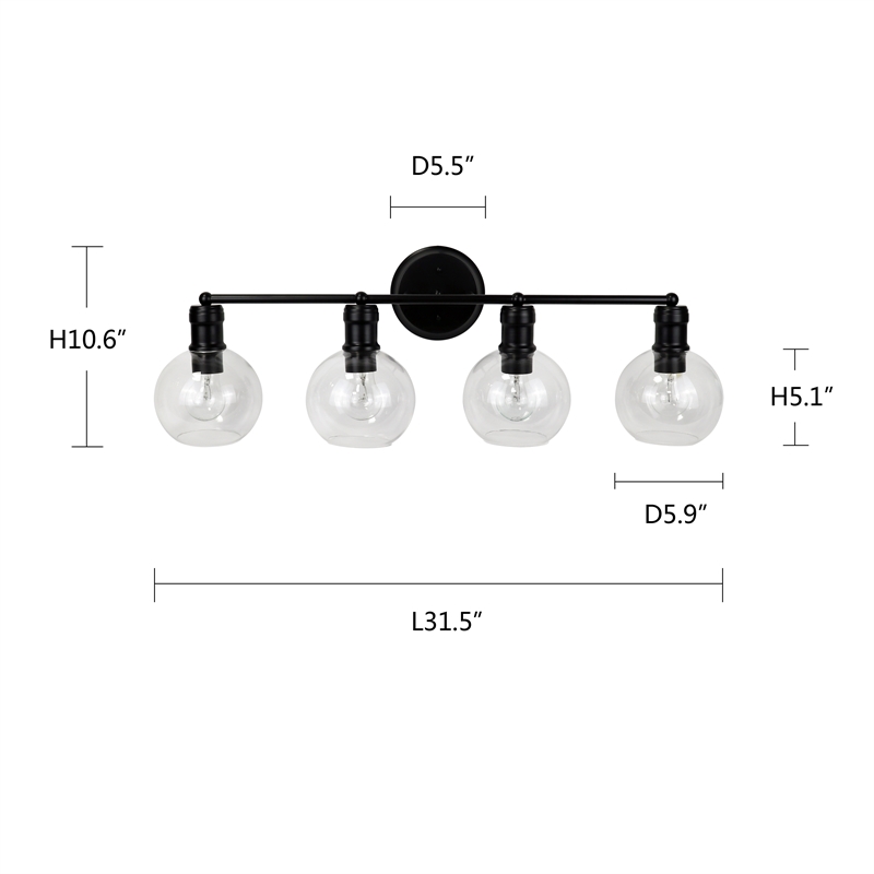 Chloe Lighting Oxa Transitional 4-Light Glass Vanity Bath Light in Matte Black