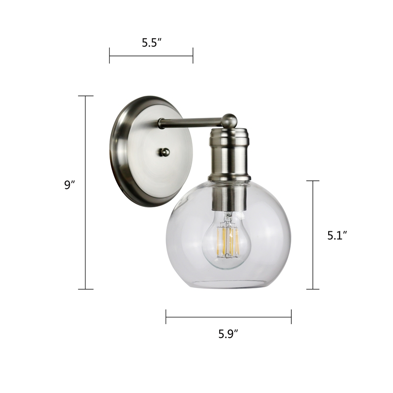 Chloe Lighting Oxa Transitional 1-Light Glass Wall Sconce in Brushed Nickel