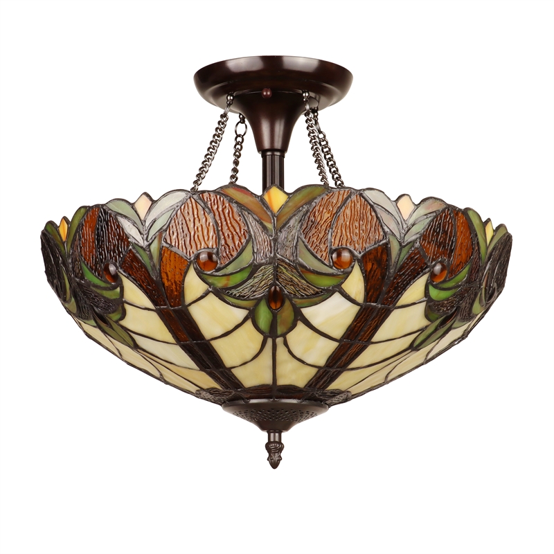 Chloe Lighting Liaison Victorian 2-Light Glass Semi Flush Mount Light in Yellow