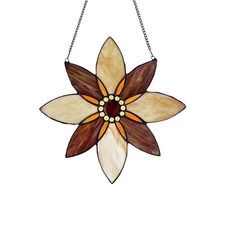 Chloe Lighting Viola Floral Stained Glass & Metal Window Panel in Brown/Black