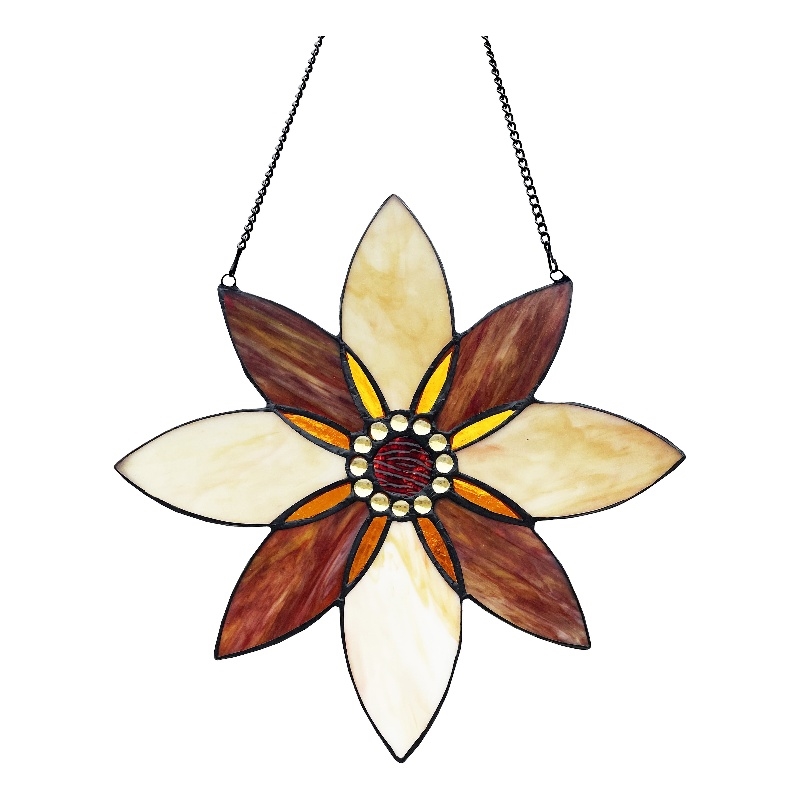 Chloe Lighting Viola Floral Stained Glass & Metal Window Panel in Brown/Black