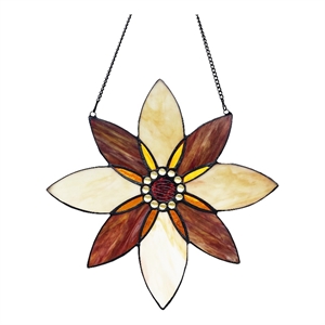 Chloe Lighting Viola Floral Stained Glass & Metal Window Panel in Brown/Black