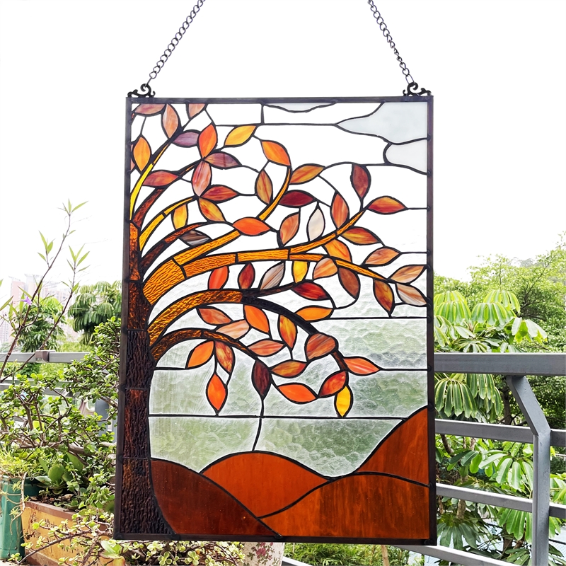 Chloe Lighting Autumnal Floral Glass & Metal Window Panel in Brown/Black