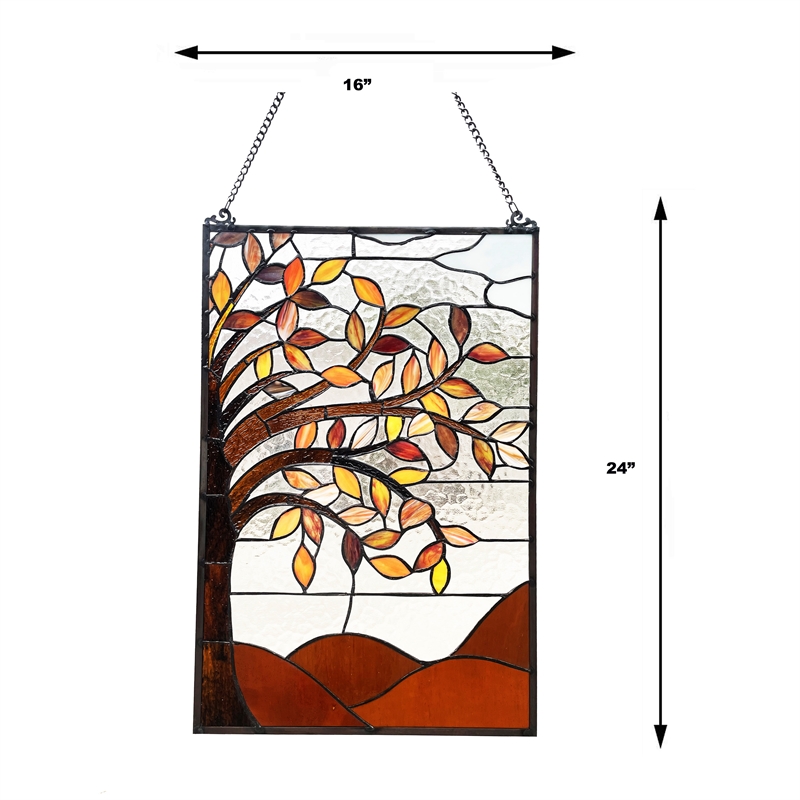 Chloe Lighting Autumnal Floral Glass & Metal Window Panel in Brown/Black