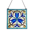 Chloe Lighting Bell-Flower Victorian Glass & Metal Window Panel in Blue/Black