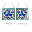 Chloe Lighting Bell-Flower Victorian Glass & Metal Window Panel in Blue/Black