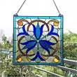 Chloe Lighting Bell-Flower Victorian Glass & Metal Window Panel in Blue/Black