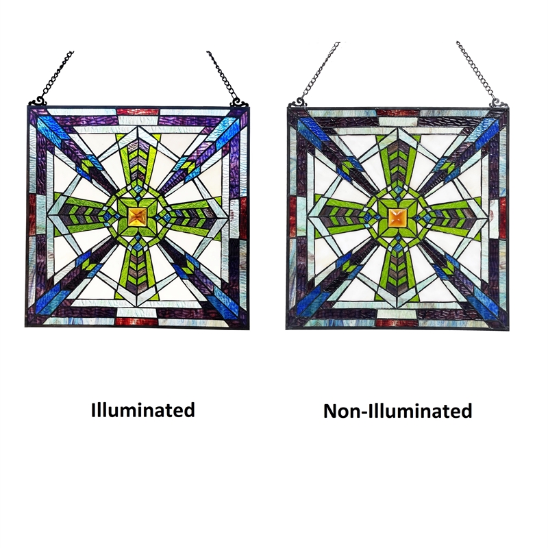 Chloe Lighting Aylmer Mission Glass & Metal Window Panel in Multi-Color