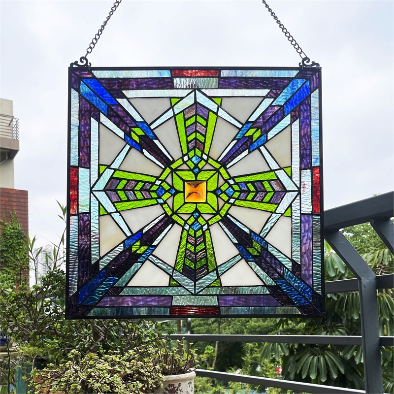 Chloe Lighting Aylmer Mission Glass & Metal Window Panel in Multi-Color