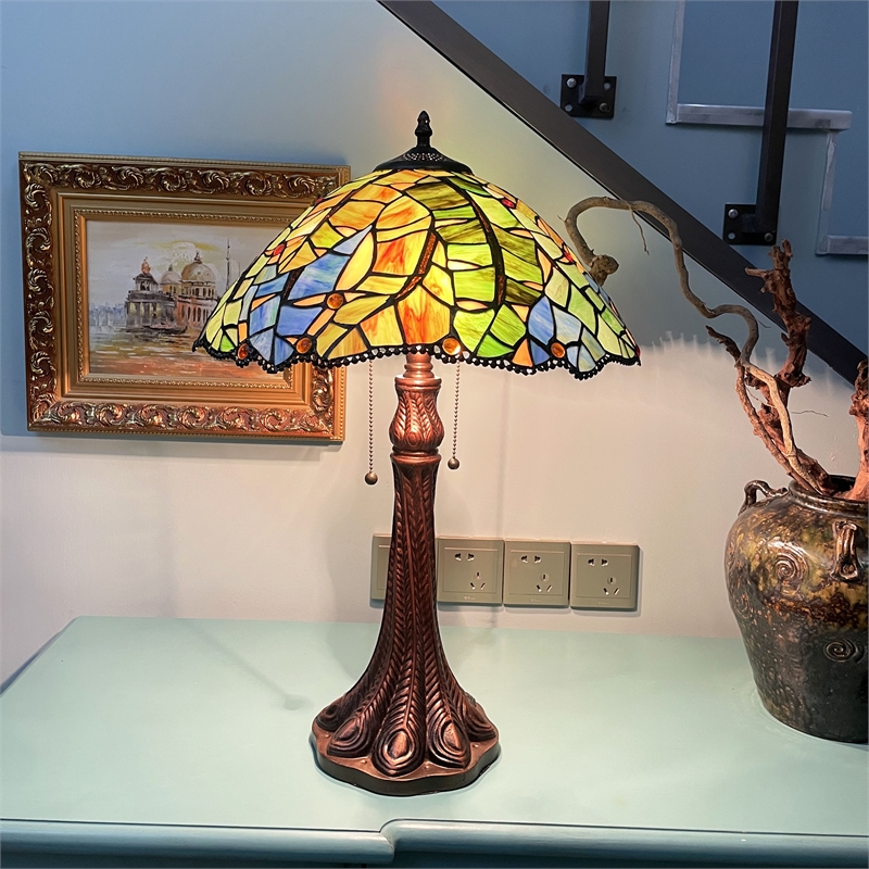 Chloe Lighting Monstera-Leaf Floral 2-Light Glass Table Lamp in Multi-Color