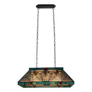 Chloe Lighting Innes 28&quot Mission 3-Light Glass Island Pendant in Blackish Bronze