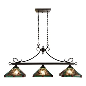 Chloe Lighting Innes 47&quot Mission 3-Light Glass Island Pendant in Blackish Bronze