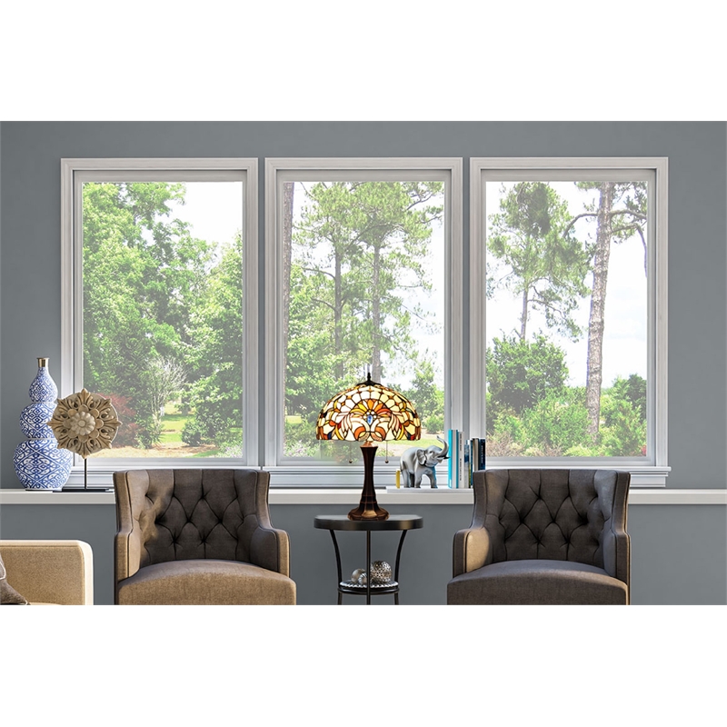 Chloe Lighting Claire Victorian 2-Light Glass/Metal Table Lamp in Multi-Color