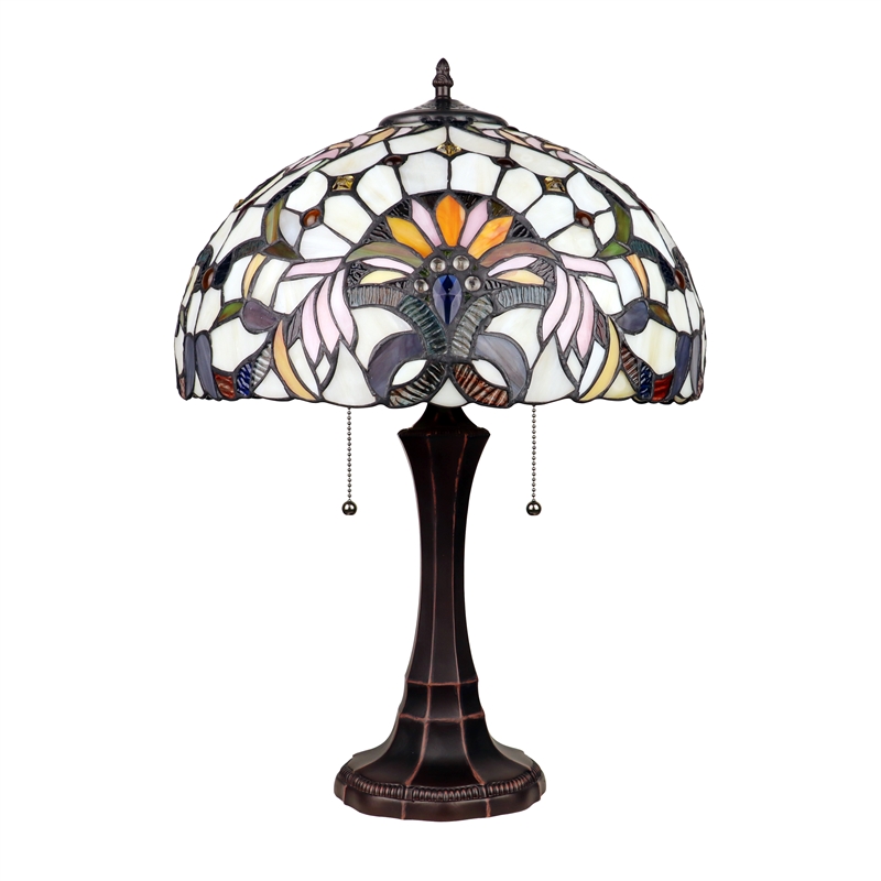 Chloe Lighting Claire Victorian 2-Light Glass/Metal Table Lamp in Multi-Color