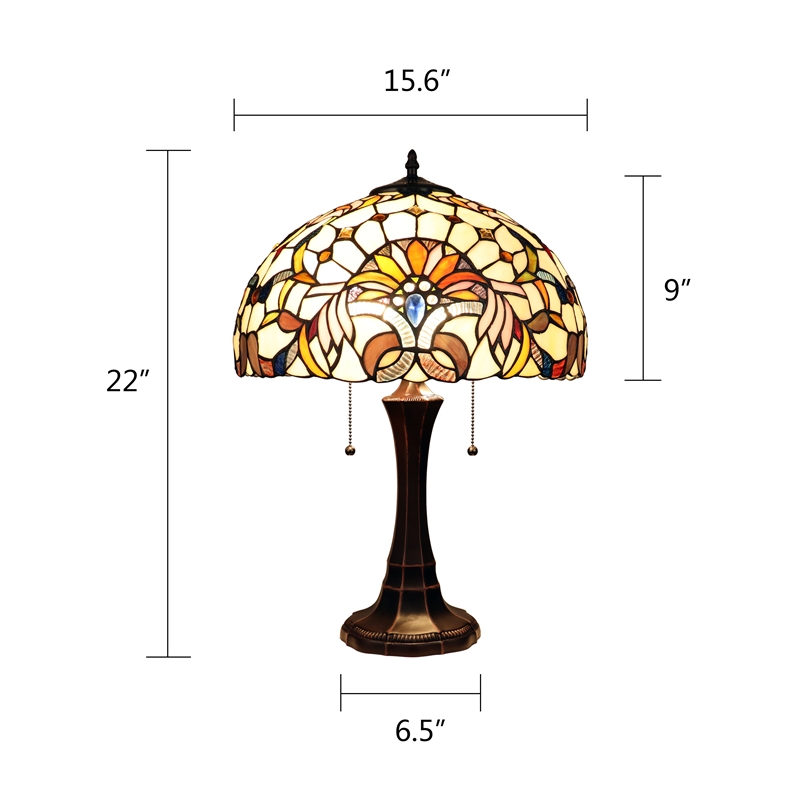 Chloe Lighting Claire Victorian 2-Light Glass/Metal Table Lamp in Multi-Color