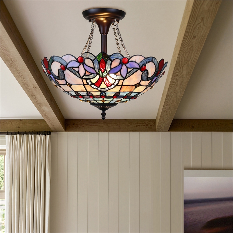 Chloe Lighting Grenville Victorian 2-Light Glass Semi Flush Light in Multi-Color