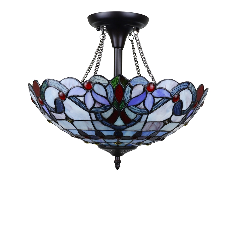 Chloe Lighting Grenville Victorian 2-Light Glass Semi Flush Light in Multi-Color