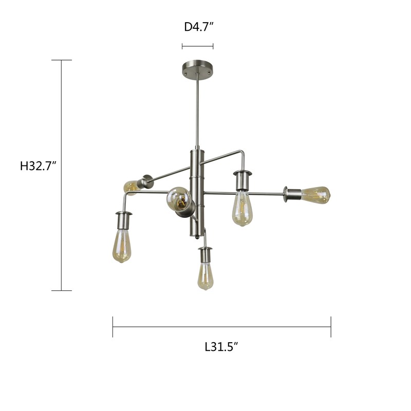 Chloe Lighting Transitional 6-Light Metal Large Pendant in Brushed Nickel