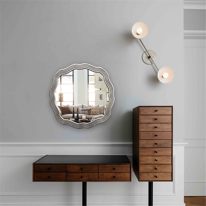 Chloe Lighting Reflection Contemporary Round Glass Wall Mirror in Silver