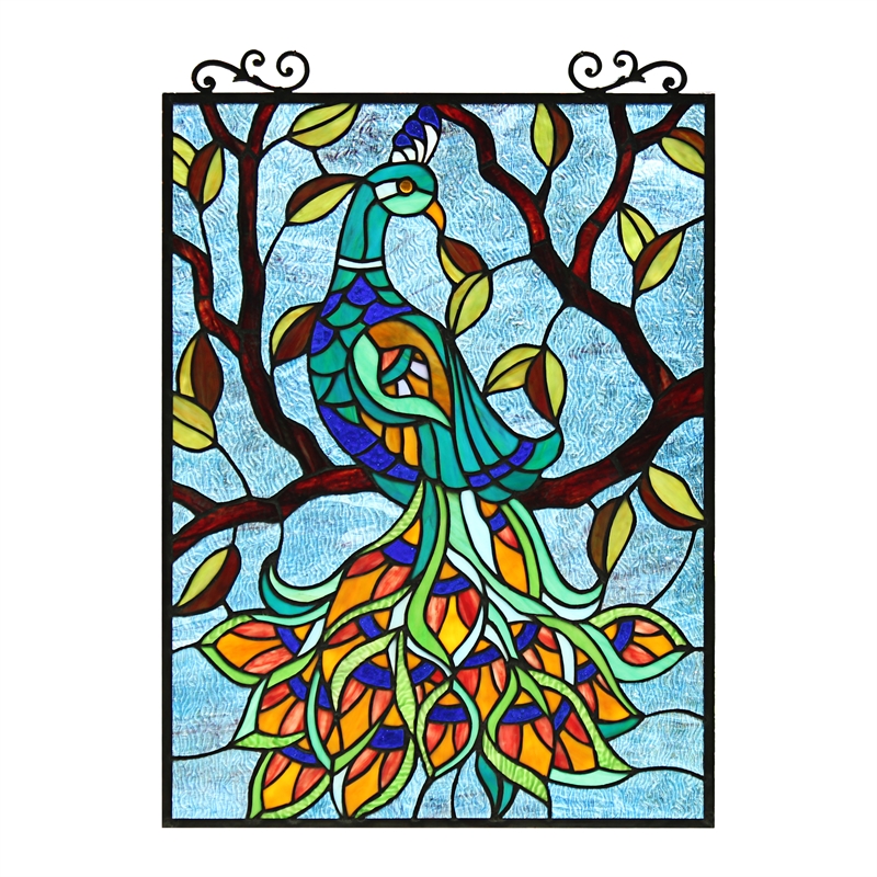 Chloe Lighting Pavoa Animal Glass Verical Hanging Window Panel in Multi-Color