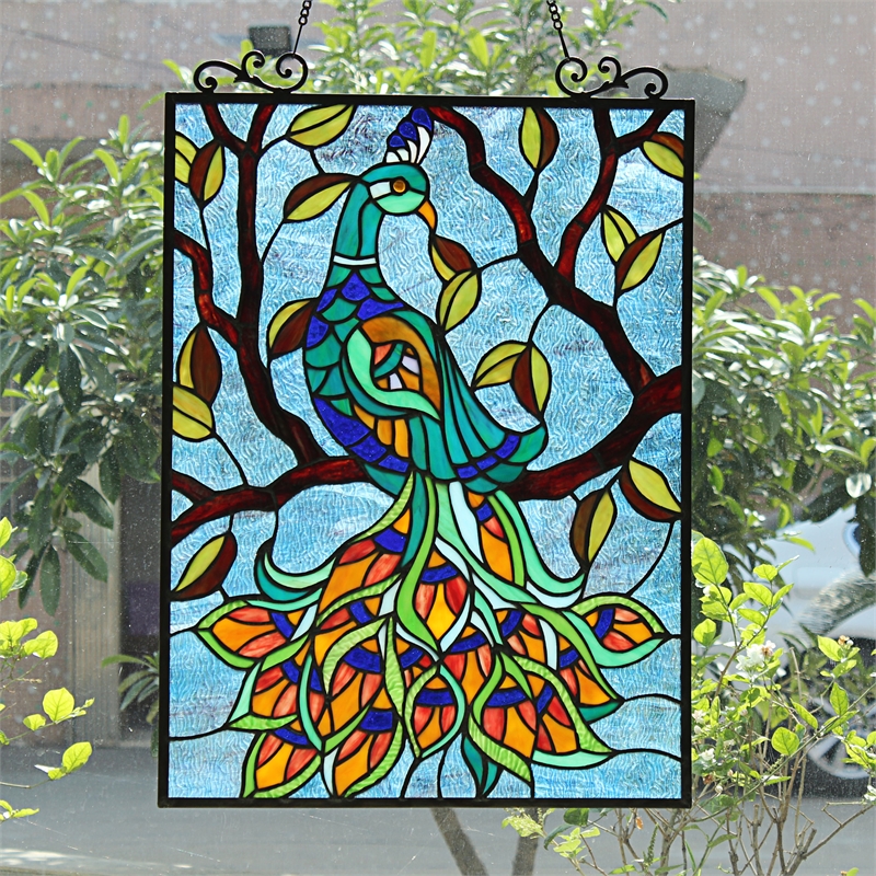 Chloe Lighting Pavoa Animal Glass Verical Hanging Window Panel in Multi-Color