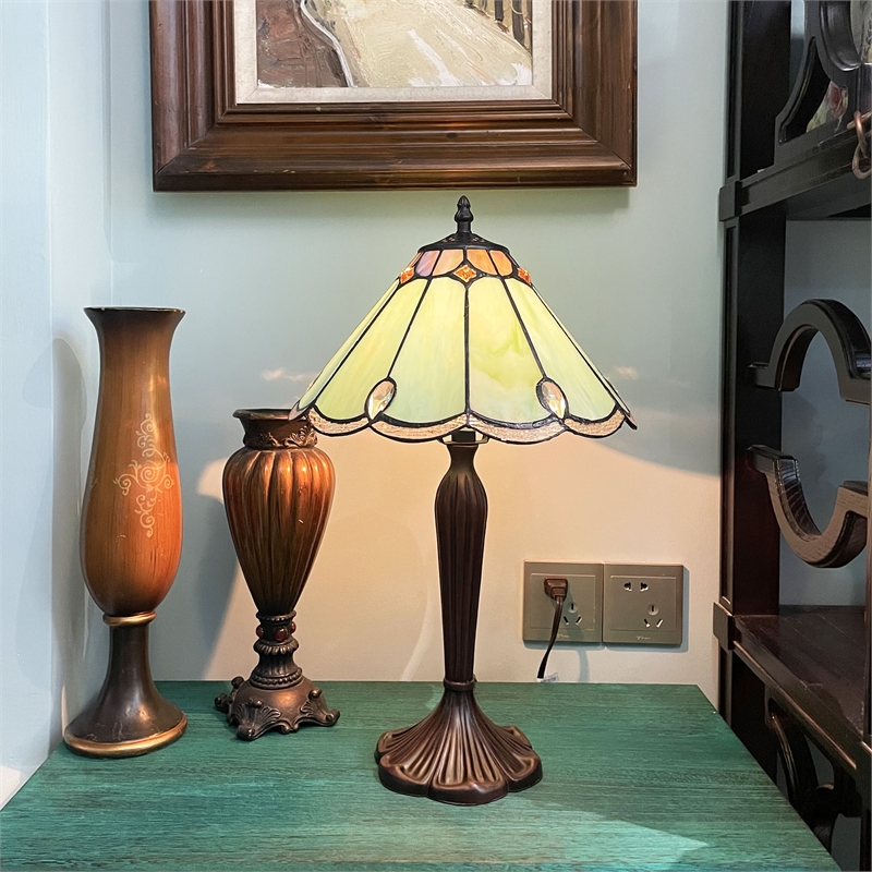 Chloe Lighting Remy Victorian 1-Light Glass Window Panel in Dark Bronze/Green