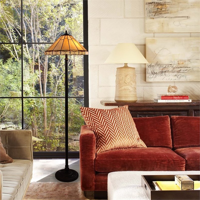 Chloe Lighting Belle Mission 2-Light Metal Floor Lamp in Blackish Bronze
