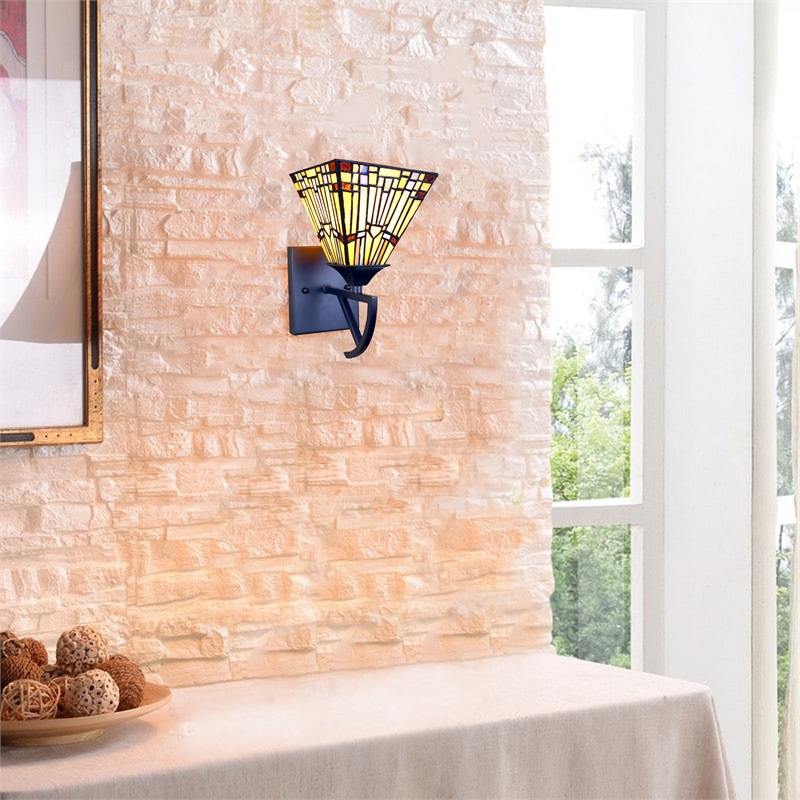 Chloe Lighting Kinsey Mission 1-Light Glass Wall Sconce in Multi-Color
