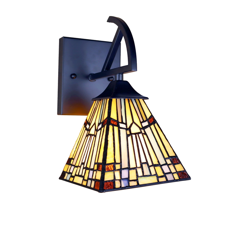 Chloe Lighting Kinsey Mission 1-Light Glass Wall Sconce in Multi-Color