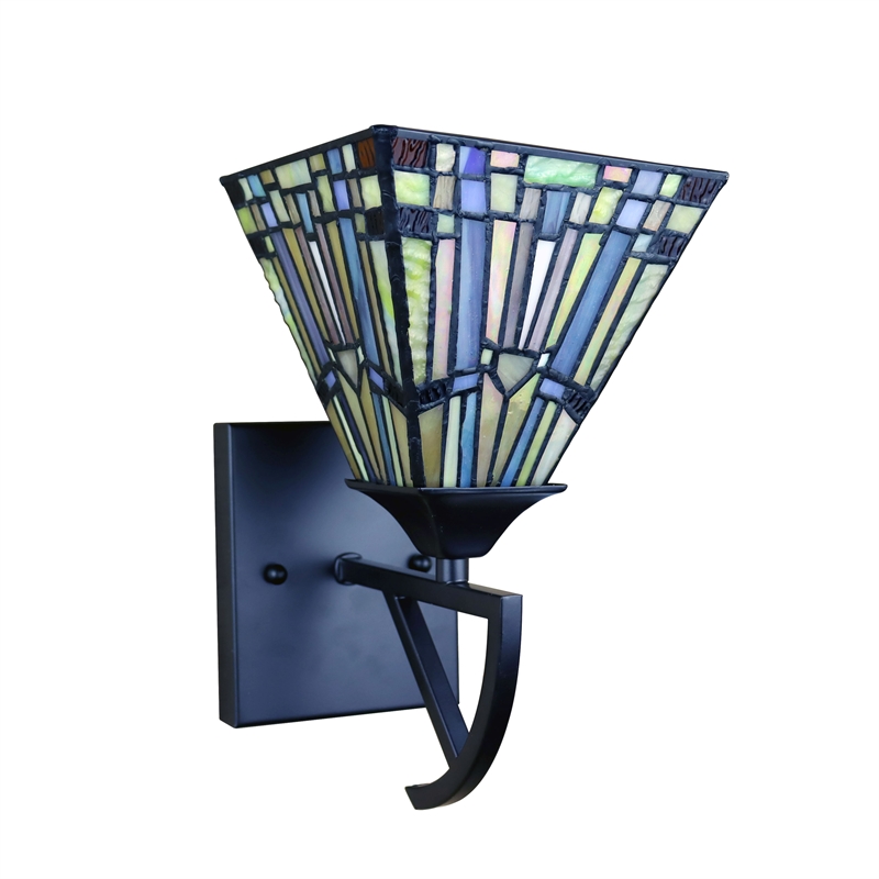 Chloe Lighting Kinsey Mission 1-Light Glass Wall Sconce in Multi-Color