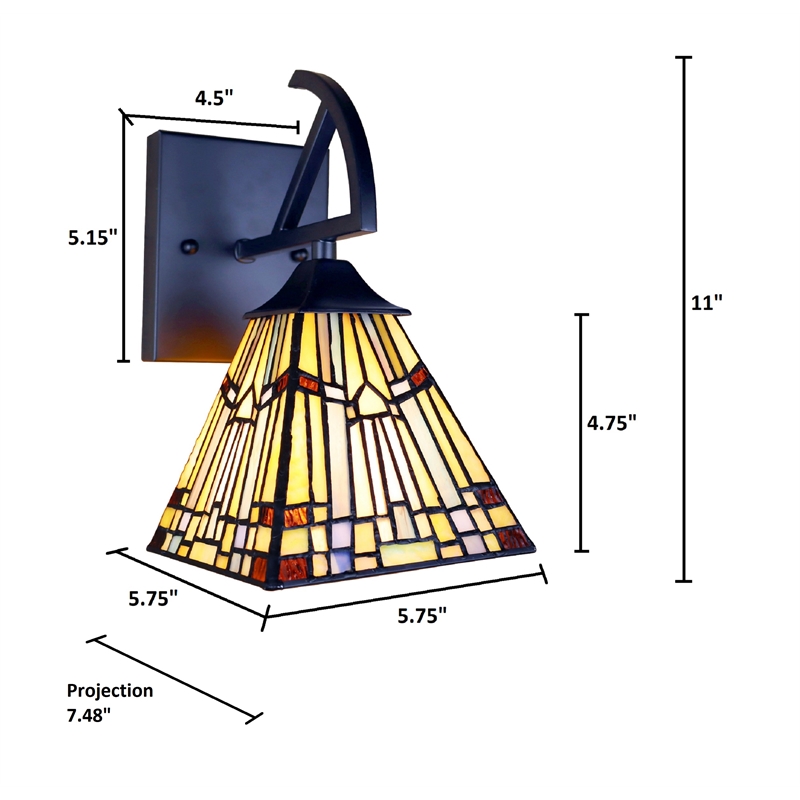 Chloe Lighting Kinsey Mission 1-Light Glass Wall Sconce in Multi-Color