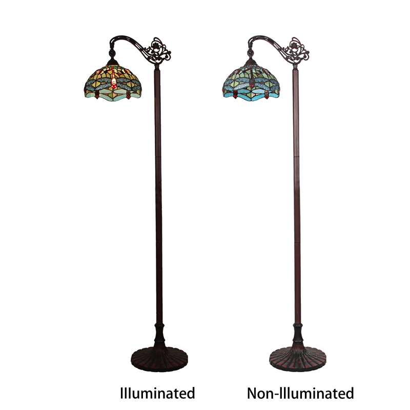 Chloe Lighting Empress Dragonfly 1-Light Metal Floor Lamp in Dark Bronze/Green