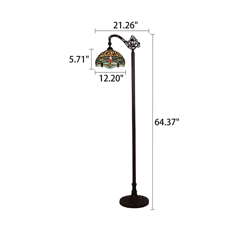 Chloe Lighting Empress Dragonfly 1-Light Metal Floor Lamp in Dark Bronze/Green