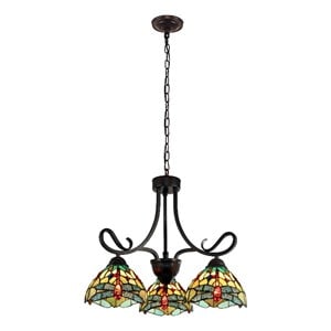 Chloe Lighting Empress Dragonfly 3-Light Glass Mini Chandelier in Dark Bronze