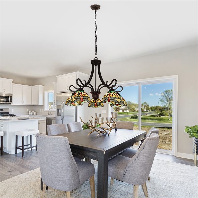 Chloe Lighting Empress Dragonfly 5-Light Glass Large Chandelier in Dark Bronze