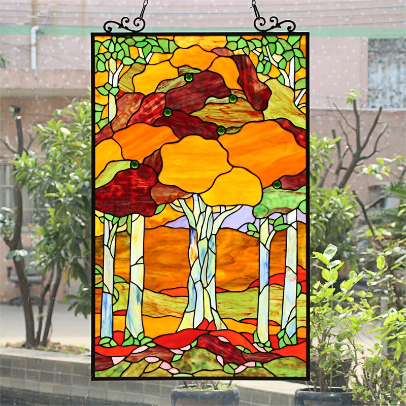 Chloe Lighting Autumn Glass Verical Hanging Window Panel in Multi-Color