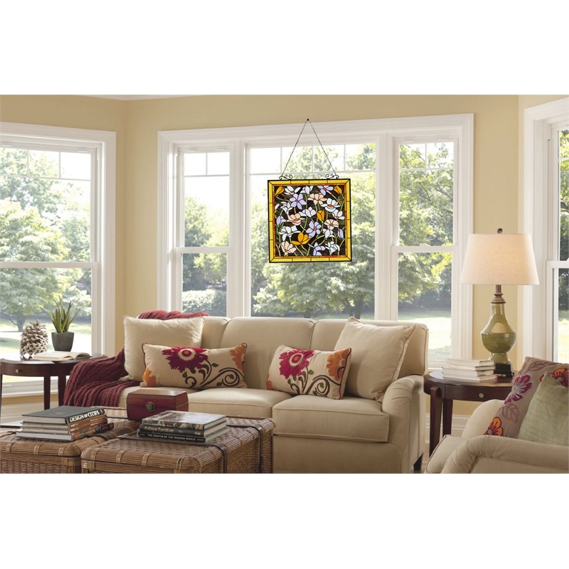 Chloe Lighting Autumn Floral Square Glass Window Panel in Multi-Color