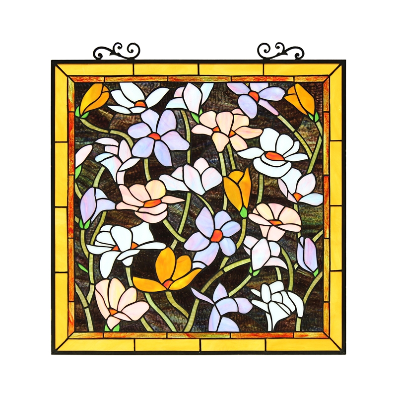Chloe Lighting Autumn Floral Square Glass Window Panel in Multi-Color